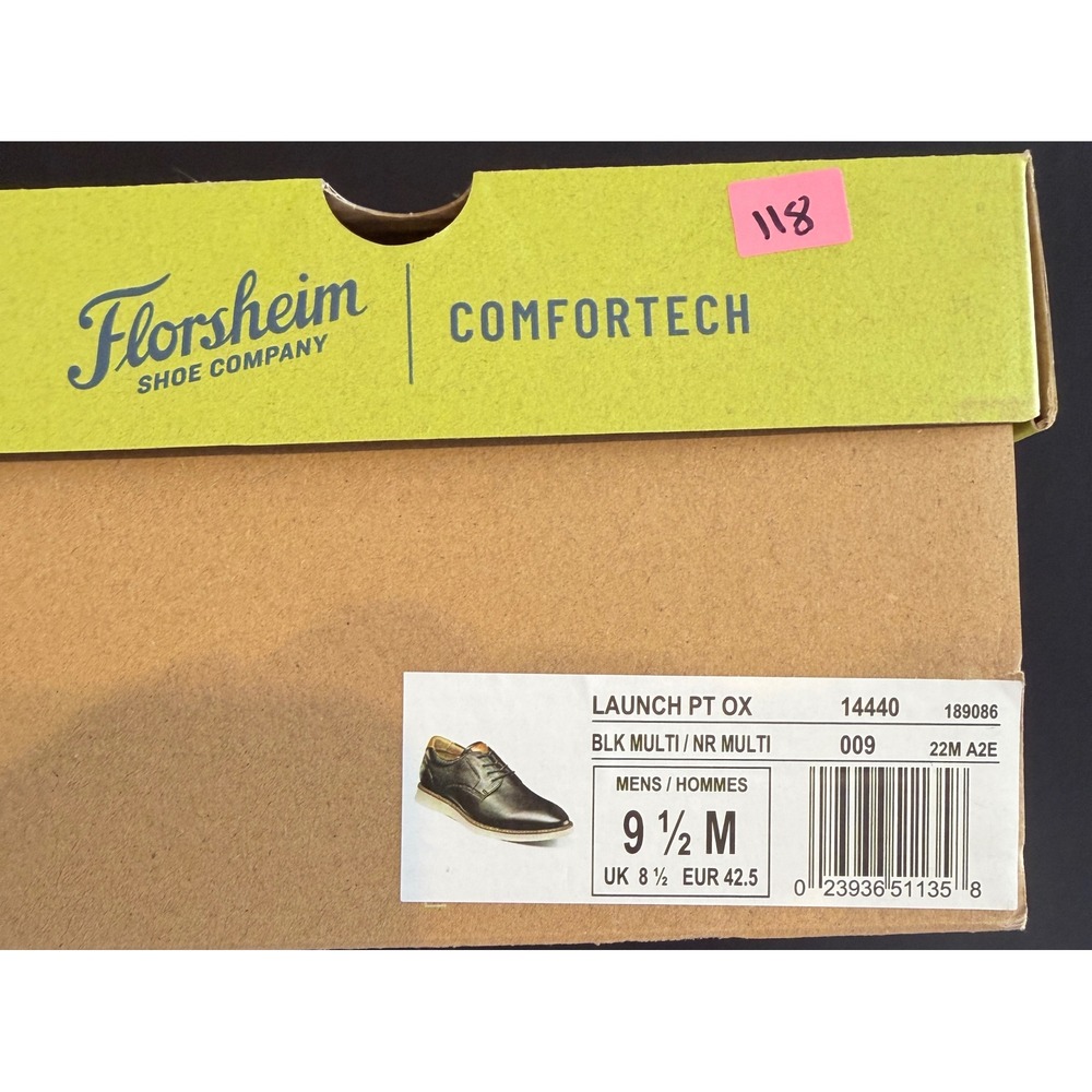 Florsheim Launch PT OX Black Leather Comfortech Derby Shoes 14440 Mens 9.5 M